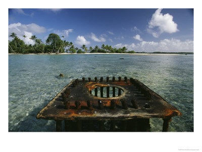 Scars Of World War Ii, A Rusty Gun Mount Marks A Link In The Line Islands Chain by Randy Olson Pricing Limited Edition Print image