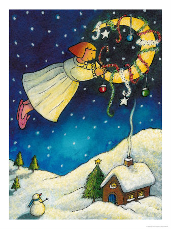 Girl Hanging On To Moon Ornamented by Susan Mitchell Pricing Limited Edition Print image