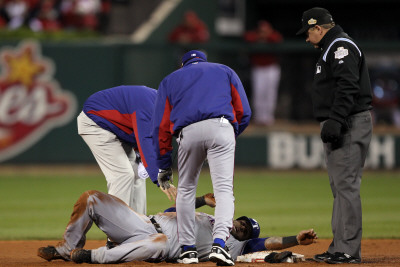 2011 World Series Game 6 - Texas Rangers V St Louis Cardinals, St Louis, Mo - Oct. 27: Mike Napoli by Ezra Shaw Pricing Limited Edition Print image