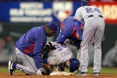 Texas Rangers V St Louis Cardinals, St Louis, Mo - Oct. 27: Mike Napoli And Ron Washington by Jamie Squire Pricing Limited Edition Print image