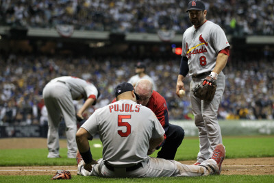 St Louis Cardinals V Milwaukee Brewers - Game Six, Milwaukee, Wi - October 16: Albert Pujols by Jonathan Daniel Pricing Limited Edition Print image