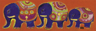 Family Of Elephants In Orange by Sophie Jourdan Pricing Limited Edition Print image