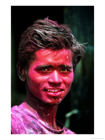 Portrait Of Holi Festival Reveller After Day Of Throwing Coloured Powder, Pushkar, India by Paul Beinssen Pricing Limited Edition Print image