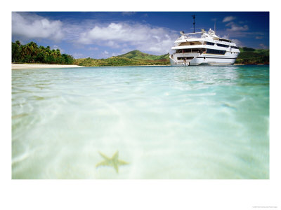Blue Lagoon Cruises Ship And Starfish In Water, Fiji by Peter Hendrie Pricing Limited Edition Print image