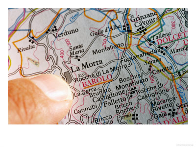 Finger On Map Of Italy Pointing To Barolo, Near Alba, Italy by Oliver Strewe Pricing Limited Edition Print image