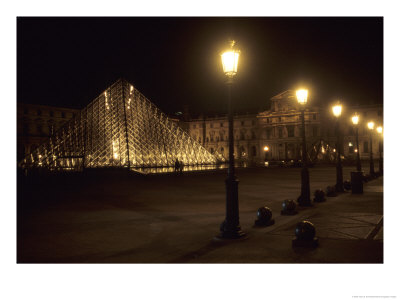 The Pyramid Designed By Im Pei Lights Up The Louvre Museum At Night, Paris, France by Taylor S. Kennedy Pricing Limited Edition Print image