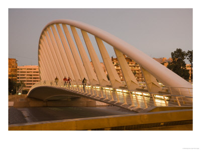 People Walking On Puente De Calatrava (Calatrava Bridge), Valencia, Spain by Greg Elms Pricing Limited Edition Print image