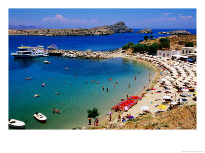 Lindos Beach, Lindos, Greece by Christopher Groenhout Pricing Limited Edition Print image