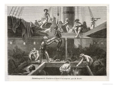 Slaves Being Lowered Into The Hold Of A Slave Ship by Francois Auguste Biard Pricing Limited Edition Print image
