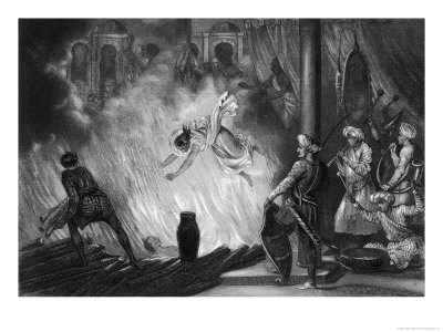 An Indian Widow Leaps Into The Flames Joining Her Dead Husband On The Funeral Pyre by Jeanron Pricing Limited Edition Print image