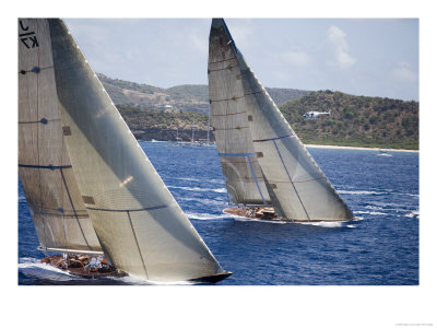 Aerial Photo Of J-Class Cutters, Antigua Classic Yacht Regatta, Antigua & Barbuda by Holger Leue Pricing Limited Edition Print image