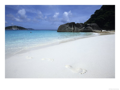 Footprints In Sand At Ko Similan Beach, Similan Islands National Marine Park, Thailand by Holger Leue Pricing Limited Edition Print image