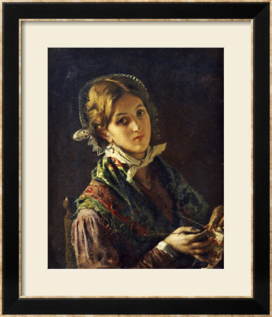 A Woman Knitting, 1872 by Mose Bianchi Pricing Limited Edition Print image