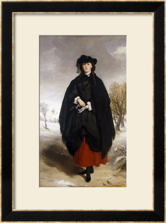 Portrait Of Daisy Grant, The Artist's Daughter, Wearing A Black Dress, Red Petticoat, Black Shawl by Sir Francis Grant Pricing Limited Edition Print image