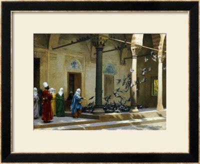 Harem Women Feeding Pigeons In A Courtyard by Jean-Leon Gerome Pricing Limited Edition Print image