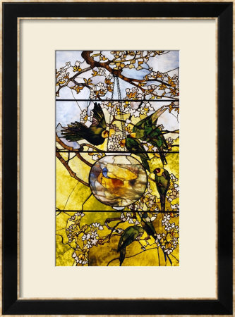 Parakeets And Gold Fish Bowl, 1893 by Louis Comfort Tiffany Pricing Limited Edition Print image