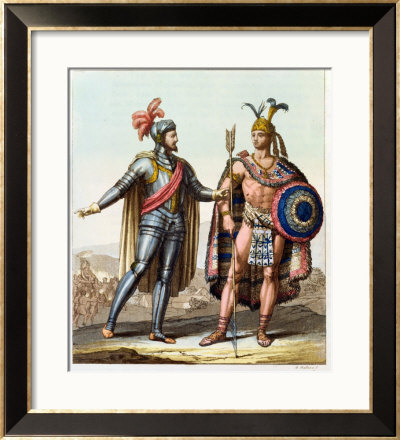 The Encounter Between Hernan Cortes And Montezuma Ii From Le Costume Ancien Ou Moderne by Gallo Gallina Pricing Limited Edition Print image