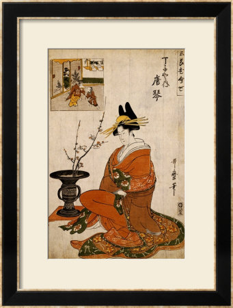 The Courtesan Karakoto Of The Chojiya Seated By An Arrangement Of Plum Flowers by Utamaro Kitagawa Pricing Limited Edition Print image