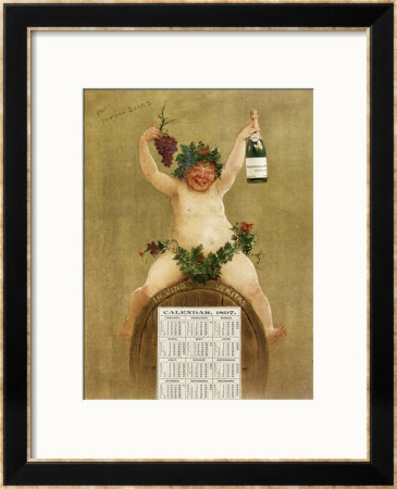 Promotional Calendar For Pfungst Freres Champagne, Illustrating Bacchus Seated On A Barrel by Jan Van Beers Pricing Limited Edition Print image