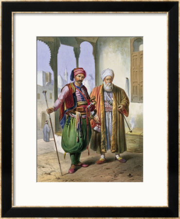 A Janissary And A Merchant In Cairo, Illustration From The Valley Of The Nile by Achille-Constant-Theodore-Emile Prisse D'avennes Pricing Limited Edition Print image