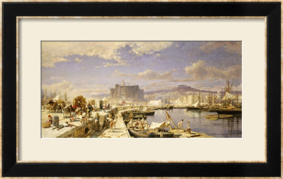 The Harbour Of Naples With Men Unloading Fishing Boats by Franz Theodor Aerni Pricing Limited Edition Print image
