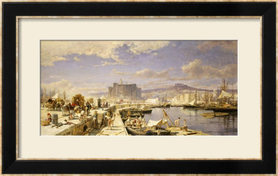 The Harbour Of Naples With Men Unloading Fishing Boats by Franz Theodor Aerni Pricing Limited Edition Print image