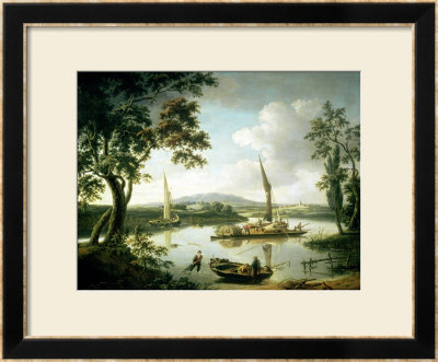 View Of The Thames From Keen Edge Ferry, Shillingford - Looking Across To Dorchester by John Thomas Serres Pricing Limited Edition Print image