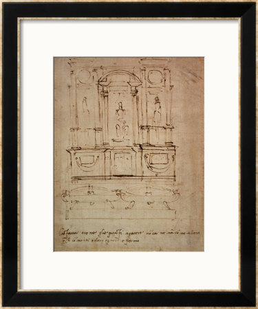 Study For The Tomb Of Pope Julius Ii (Brown Ink) by Michelangelo Buonarroti Pricing Limited Edition Print image