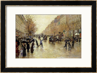 Boulevard Poissoniere In The Rain, Circa 1885 by Jean Béraud Pricing Limited Edition Print image