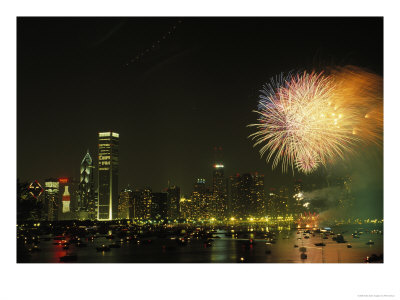 Fireworks And Chicago Skyline In The Evening, Il by Peter Schulz Pricing Limited Edition Print image