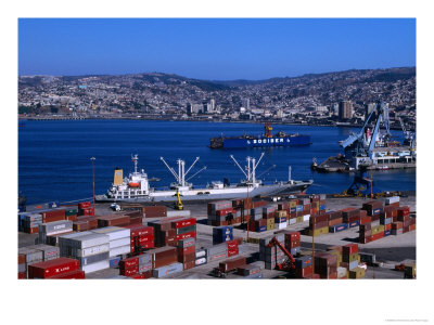 Cargo Ships In City Port, Valparaiso, Chile by Brent Winebrenner Pricing Limited Edition Print image