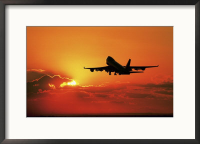 Passenger Jet Airplane Taking Off At Dusk by Peter Walton Pricing Limited Edition Print image