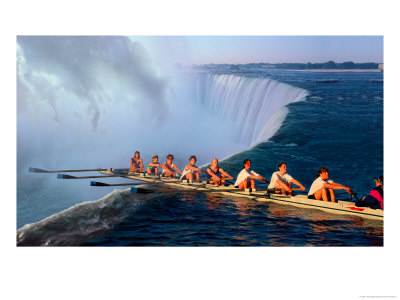 Rowers Hang Over The Edge At Niagra Falls, Us-Canada Border by Janis Miglavs Pricing Limited Edition Print image