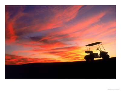 Silhouette Of A Golf Cart At Sunset by Rick Raymond Pricing Limited Edition Print image