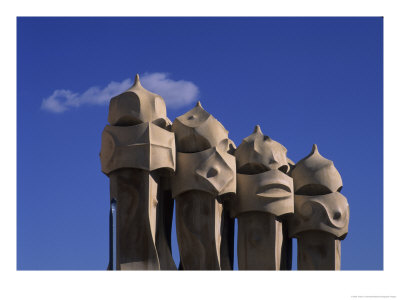 The Strangely Shaped Rooftop Chimneys Of La Pedrera Designed By Gaudi, Barcelona, Spain by Taylor S. Kennedy Pricing Limited Edition Print image