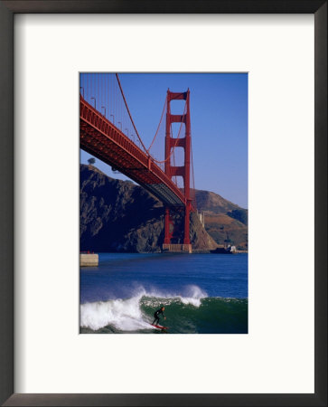 Surfer And Golden Gate Bridge, San Francisco, California, Usa by Roberto Gerometta Pricing Limited Edition Print image