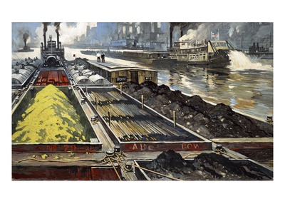 Barges Full Of Raw Materials Travel Up And Down The Mississippi River by National Geographic Society Pricing Limited Edition Print image
