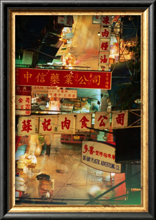Chinese Banners Hanging At Wet Market, Central, Hong Kong, China by Ray Laskowitz Pricing Limited Edition Print image