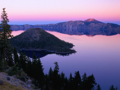 Wizard Island Silhouetted At Dusk, Crater Lake National Park, Usa by Ryan Fox Pricing Limited Edition Print image