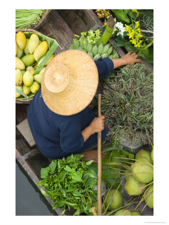 Woman With Straw Hat In Boat, Floating Market, Bangkok, Thailand by Philip Kramer Pricing Limited Edition Print image