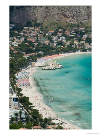 Beach View From Monte Pellegrino, Mondello, Sicily, Italy by Walter Bibikow Pricing Limited Edition Print image