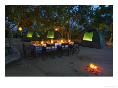 Thompsons Tours Wolhuter Trail Camp Dinner Table, Kruger National Park, South Africa by Roger De La Harpe Pricing Limited Edition Print image