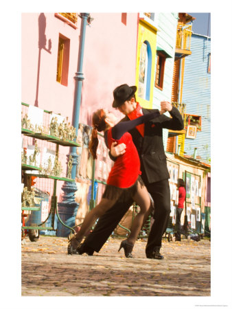 Tango Dancers On Caminito Avenue, La Boca District, Buenos Aires, Argentina by Stuart Westmoreland Pricing Limited Edition Print image