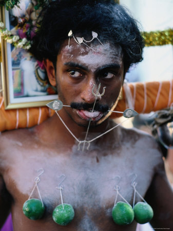 Kavadi With Piercings At Thaipusam Hindu Festival Of Purification, Singapore by Alain Evrard Pricing Limited Edition Print image