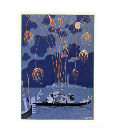 Fireworks In Venice, Illustration For Fetes Galantes By Paul Verlaine 1924 by Georges Barbier Pricing Limited Edition Print image