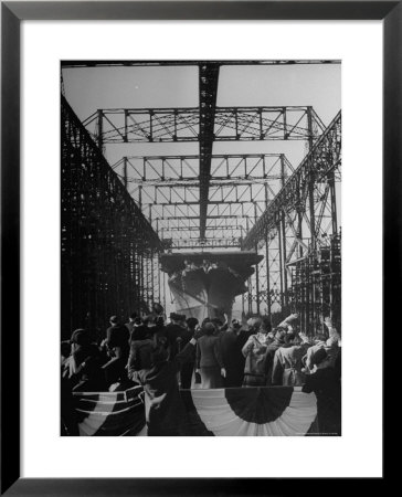 View Of The Launching Of The U.S. Navy Aircraft Carrier Ticonderoga by Thomas D. Mcavoy Pricing Limited Edition Print image