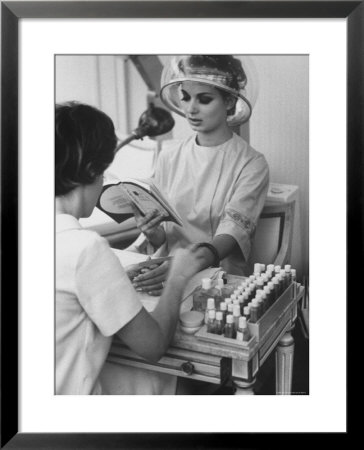 Model Getting A Manicure Prior To The April In Paris Charity Ball by Yale Joel Pricing Limited Edition Print image