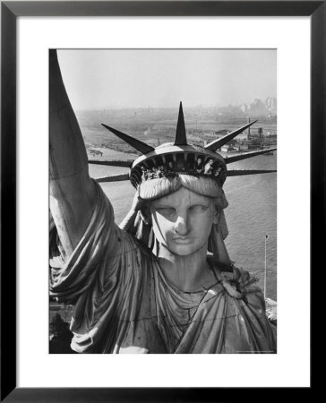 Sightseers Hanging Out Windows In Crown Of Statue Of Liberty With Nj Shore In The Background by Margaret Bourke-White Pricing Limited Edition Print image
