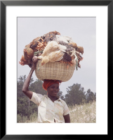 Haitian Woman Carrying Large Basket With Her Market Shopping On Her Head by Lynn Pelham Pricing Limited Edition Print image