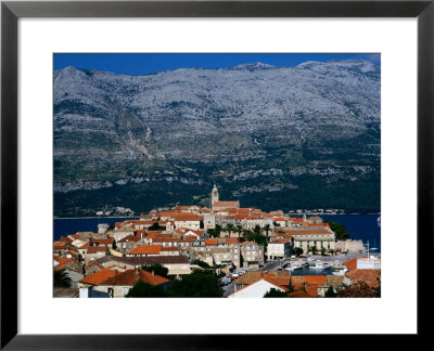 Island Town With Mountain Backdrop, Korcula, Croatia by Wayne Walton Pricing Limited Edition Print image